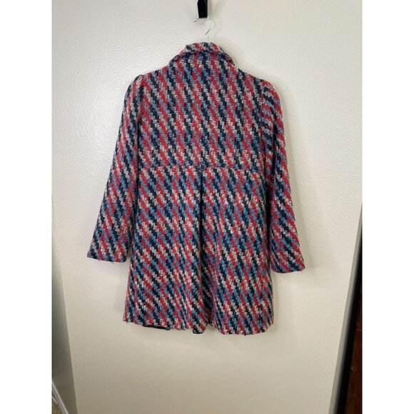 Pixie Wool-Blend Plaid Peacoat Womens S Red/Black Button Up Long Sleeve Coat - Picture 5 of 7